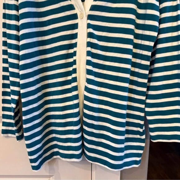 Women Striped Long Coldwater Creek‎ Teal and Ivory Cardigan Sweater-Size L (14) - Picture 6 of 8